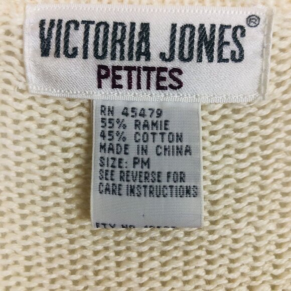 Vtg 80s Victoria Jones Knit Crewneck Sweater P Medium Floral Faux Pearl Beaded - Picture 2 of 8